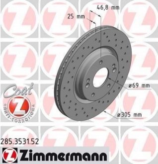 Диск тормозной (передний) Hyundai Tucson 15-/i30 17-/Kia Ceed 18-/Sportage 16- (305x25) ZIMMERMANN 285.3531.52