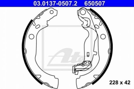 Колодки тормозные (задние) Dacia Duster 1.2TCe/1.5dCi/1.6 16V 10- (барабанные) (228.6x42) ATE 03.0137-0507.2