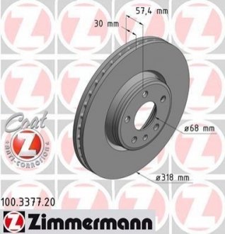 Диск тормозной (передний) Audi A4/A5/Q5 15- (318x30) ZIMMERMANN 100.3377.20