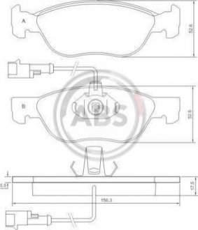 Гальмівні колодки перед. Fiat Bravo/Marea 96-02 (ATE) (156,3x52,6x17,6) A.B.S. 36893