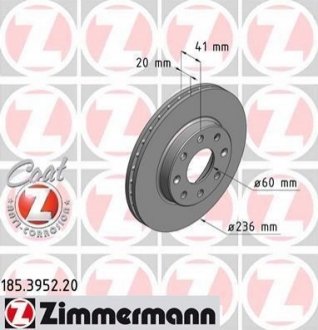 Диск тормозной (передний) Chevrolet Aveo/Kalos 04-/Spark 10- (236x20) ZIMMERMANN 185.3952.20