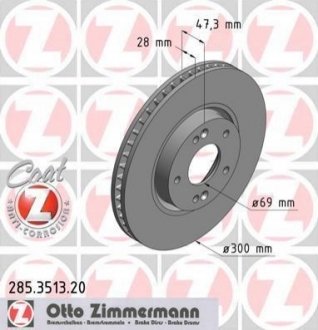 Диск тормозной (передний) Hyundai Tucson 05-/ I30 II 11-/Kia Cee'D/ Cerato III 13- (300x28) ZIMMERMANN 285.3513.20