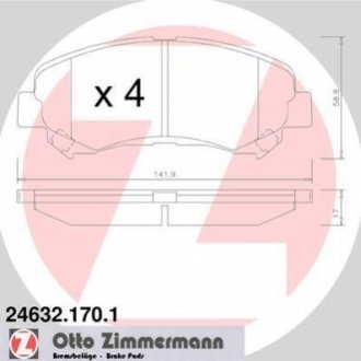 Колодки тормозные (передние) Nissan Rogue/Qashqai/X-Trail/Teana 07-13/Juke/Suzuki Kizashi 10- ZIMMERMANN 24632.170.1