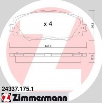 Колодки тормозные (передние) Toyota Auris 10-18/Prius 08-/Rav4 III/IV 06- ZIMMERMANN 24337.175.1