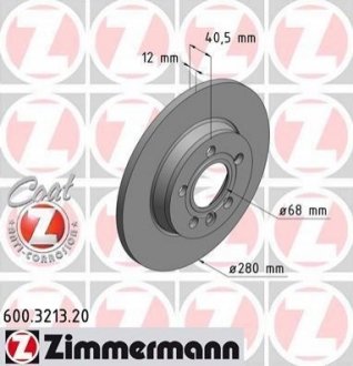 Диск тормозной (задний) VW T4 90-03 (280x12) ZIMMERMANN 600.3213.20 (фото 1)