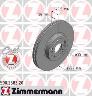 Диск гальмівний (передній) Totota Avensis 03-08 (277x26) (з покри.) ZIMMERMANN 590.2583.20