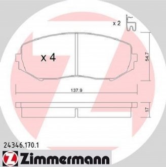 Колодки гальмівні (передні) Suzuki Grand Vitara 1.3-3.2 98- ZIMMERMANN 24346.170.1