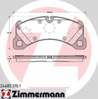 Колодки гальмівні (передні) Porsche Cayenne 10- (Brembo) ZIMMERMANN 24685.170.1