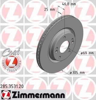 Диск тормозной (передний) Hyundai Tucson 15-/i30 17-/Kia Ceed 18-/Sportage 16- (305x25) ZIMMERMANN 285.3531.20