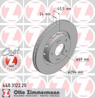 Диск тормозной (передний) Mitsubishi Outlander 03-/Citroen C-Crosser 07- (294x24) ZIMMERMANN 440.3122.20 (фото 1)