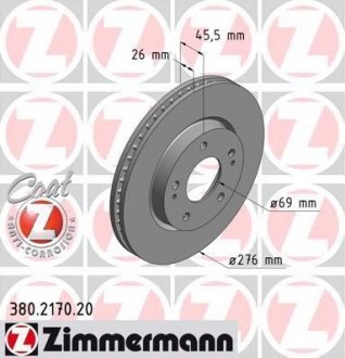 Диск тормозной (передний) Mitsubishi Lancer 08- (276x26) ZIMMERMANN 380.2170.20