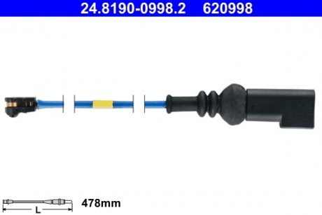 Датчик износа тормозных колодок (задних) Ford Tourneo Custom/Transit Custom 2.0/2.2TDCI12- (L=475mm) ATE 24.8190-0998.2