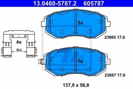 Колодки тормозные (передние) Subaru Forester 02-/Impreza 00-/Legacy 03-14/Outback 03- ATE 13.0460-5787.2