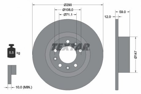 Диск тормозной (задний) Peugeot 508 10-18 (290х12) TEXTAR 92313603