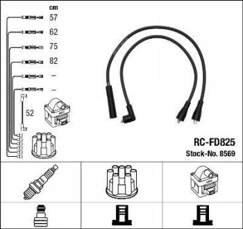 Провода зажигания Ford Transit 1.6/2.0 86-92 (к-кт) NGK 8569 (фото 1)