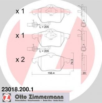 Колодки гальмівні (передні) Audi A4/A6/Skoda Superb/VW Passat 1.9TDI/2.5TDI 95- (з датчиками) ZIMMERMANN 23018.200.1