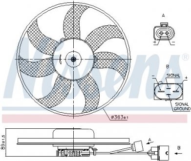 Вентиляторы радиатора (электрические) VW Caddy/Audi A1/A3/Skoda Octavia/Superb 1.2-3.6 03- NISSENS 850021 (фото 1)