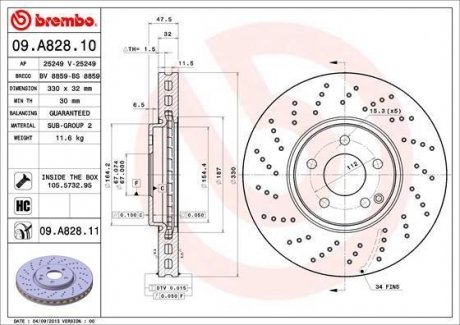 Диск тормозной (передний) MB E-class (W211/S211) 03-09 (330x32) BREMBO 09.A828.11