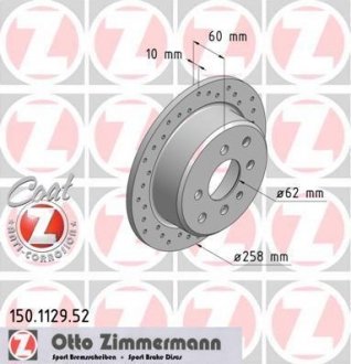 Диск тормозной (задний) BMW 3 (E30) 85-94/3 (E21) 78-82 (258x9.9) ZIMMERMANN 150.1129.52