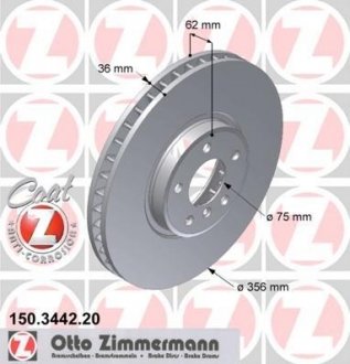 Диск тормозной (передний) BMW X5 (E53) 02-06 (356x36) ZIMMERMANN 150.3442.20