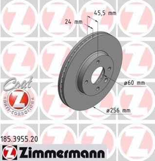 Диск тормозной (передний) Chevrolet Aveo 11- (256x24) ZIMMERMANN 185.3955.20