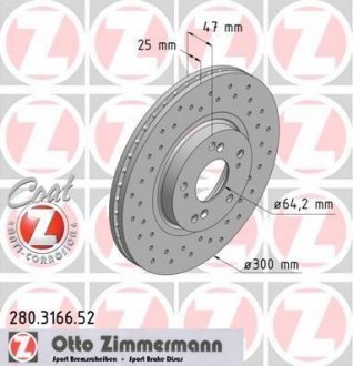 Диск тормозной (передний) Honda Accord VII 03-08 (300x25) ZIMMERMANN 280.3166.52