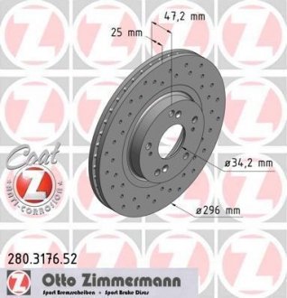 Диск тормозной (передний) Honda Accord VIII/IX 08- (296x23) ZIMMERMANN 280.3176.52