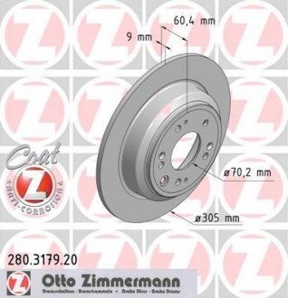 Диск тормозной (задний) Honda Accord VIII/IX 08- (305x9) ZIMMERMANN 280.3179.20 (фото 1)