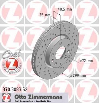 Диск тормозной (передний) Mazda 6 07-13 (299x25) ZIMMERMANN 370.3083.52 (фото 1)