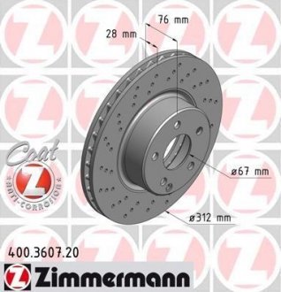 Диск тормозной (передний) MB S-class (W220) 98-06 (312x28) ZIMMERMANN 400.3607.20