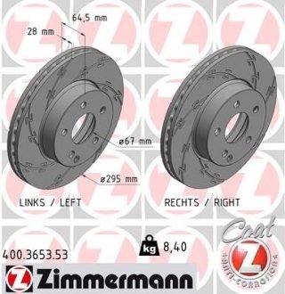 Диск тормозной (передний) MB E-class (W211/W212/S211/S212) 02-09 (295x28) ZIMMERMANN 400.3653.53