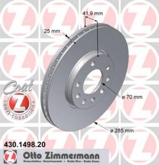 Диск тормозной (передний) Opel Vectra C/Signum 02-09/Fiat Croma 05- (285x25) ZIMMERMANN 430.1498.20 (фото 1)