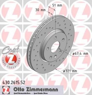 Диск тормозной (передний) Opel Insignia A 08- (321x30) ZIMMERMANN 430.2615.52 (фото 1)