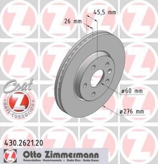 Диск тормозной (передний) Opel Astra H/J 06- (276x26) ZIMMERMANN 430.2621.20 (фото 1)