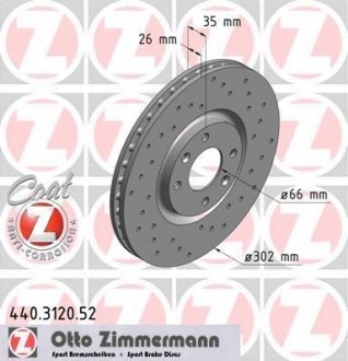 Диск тормозной (передний) Citroen C4/Peugeot 208/308 1.0-2.0 04- (302x26) ZIMMERMANN 440.3120.52