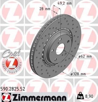 Диск тормозной (передний) Toyota Rav 4 12-/Lexus RX/NX 08- (328.3x28) ZIMMERMANN 590.2825.52