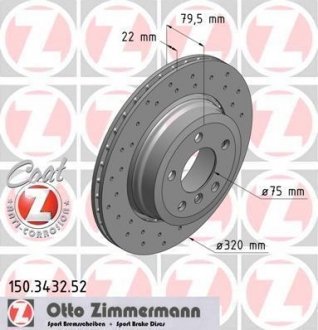 Диск тормозной (задний) BMW X3 (E83) 03-11 (320x22) ZIMMERMANN 150.3432.52 (фото 1)