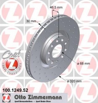 Диск тормозной (передний) Audi A4/A6 97-09/Seat Exeo 08-13 (321x30) ZIMMERMANN 100.1249.52 (фото 1)