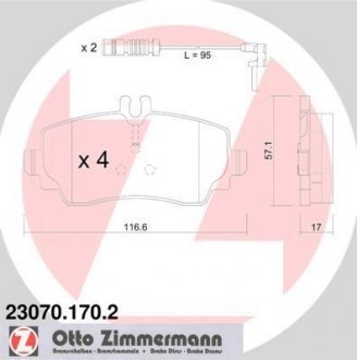 Колодки тормозные (передние) MB A-class (W168) 97-04 ZIMMERMANN 23070.170.2