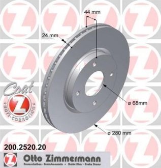 Диск тормозной (передний) Nissan Cube/Tiida 06-13 (280x24) ZIMMERMANN 200.2520.20