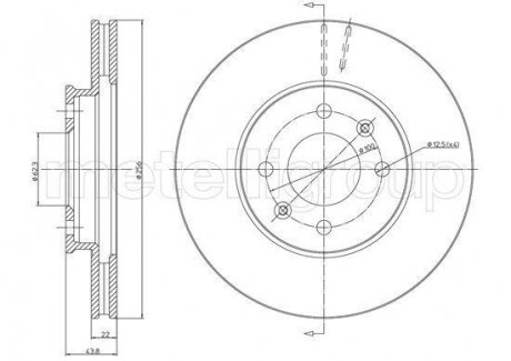 Диск тормозной (передний) Kia Rio III/Hyundai Accent 11- (256x22) Metelli 23-1479C