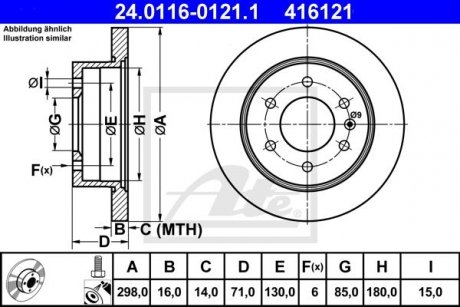 Диск тормозной (задний) MB Sprinter 208-319 06- (298x16) ATE 24.0116-0121.1 (фото 1)
