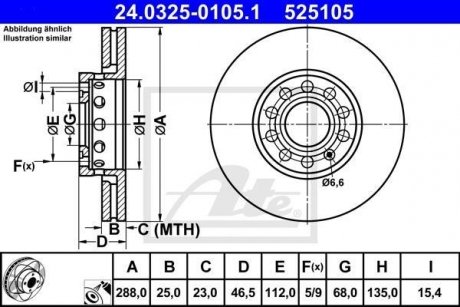 Диск тормозной (передний) Skoda Superb/VW Passat (288x25) ATE 24.0325-0105.1