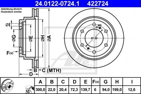 Диск тормозной (задний) Mitsubishi Pajero 00- (300x22) ATE 24.0122-0724.1 (фото 1)