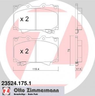 Колодки гальмівні (передні) Toyota Land Cruiser 90-07- (Sumitomo) ZIMMERMANN 23524.175.1