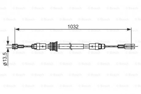 Трос ручника (центральний) Renault Master 2.3dCi 10- (L=1032mm) BOSCH 1987482548