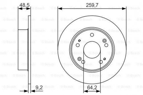 Диск гальмівний (задній) Honda Accord VII 03-08 (259.7x9.2) (з покриттям) (повний) BOSCH 0986479T81 (фото 1)