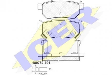 Колодки гальмівні (задні) Honda Civic V/VI 91-01/CRX II/Prelude III 87-92/Rover 93-05 ICER 180752-701 (фото 1)