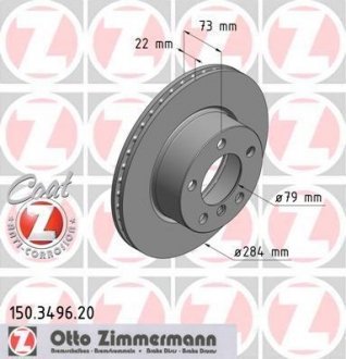 Диск гальмівний (передній) BMW 1 (F20/F21)/2 (F22) 10- (284x22) ZIMMERMANN 150.3496.20