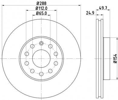 PRO HIGH CARBON VW Диск гальмівний передній Audi A3 03-, Golf III,IV,V, Caddy III,IV 1.0/2.0TDI, Jetta 1.6, Touran 05-,Skoda Octavia II,III HELLA 8DD 355 128-001